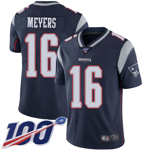 New England Patriots Football #16 100th Season Limited Navy Blue Men Jakobi Meyers Home NFL Jersey->youth nfl jersey->Youth Jersey